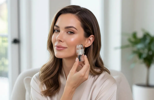 At-home microneedling for glowing celebrity-like skin.