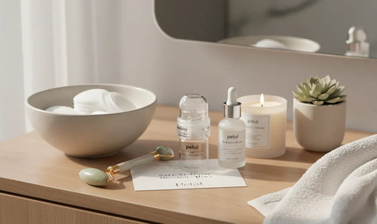 Safe at-home microneedling device Petal on vanity