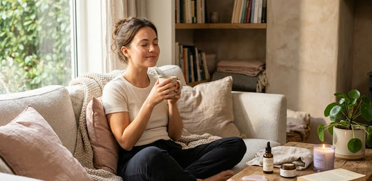 Woman with glowing skin relaxing after stressful week representing micro-infusion skin recovery and skin barrier repair