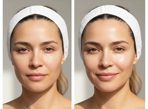 Before and after skincare transformation from consistent microneedling routine