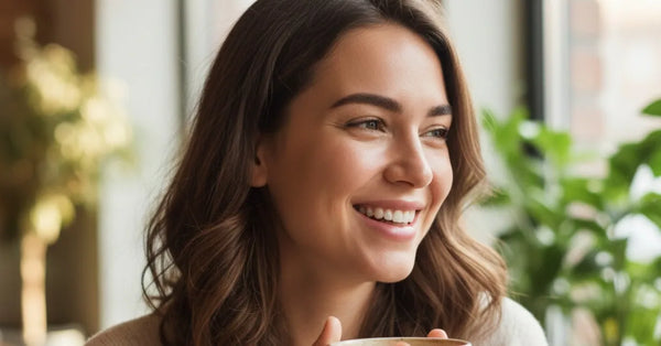 Confident woman with radiant, makeup-free skin after using Petal Micro-Infusion System