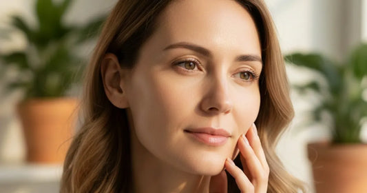 Adult woman with hydrated, glowing skin showing relief from stress-induced tightness.