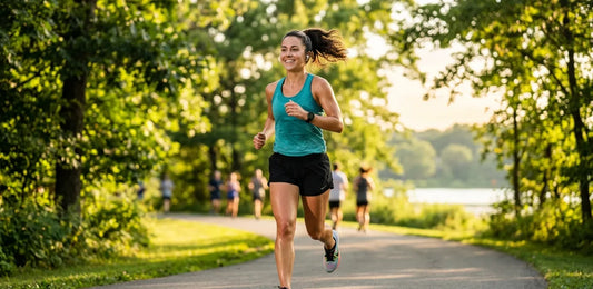 Active woman outdoors with radiant skin demonstrating micro-infusion benefits