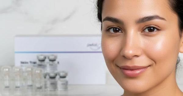 Glowing, healthy skin after microneedling using Petal post-treatment care products.