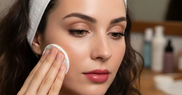 Woman removing heavy makeup to reveal healthy, glowing skin, illustrating skin barrier repair.