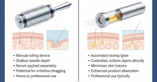 Comparison between dermarolling and Petal Micro-Infusion System highlighting precision and results.