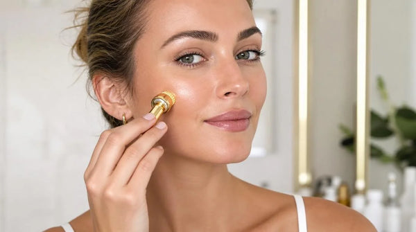 woman using micro-infusion stamp device for skincare - Glamory MicroLift vs Petal comparison 2026