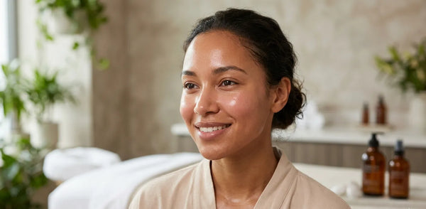 Woman with glowing hydrated skin after micro-infusion treatment