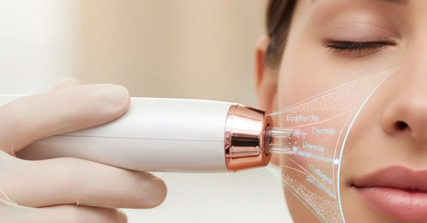 Microneedling depth illustration showing needle length and skin layers for safe treatment