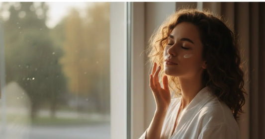 Woman practicing morning skincare routine for a 7-day stress-to-glow micro-infusion plan