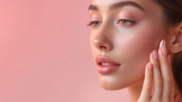 Woman with better skin after using at-home microneedling