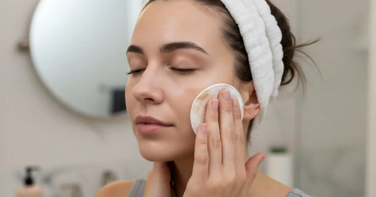 Removing heavy makeup gently as part of a healthy nighttime skincare routine