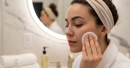 Woman performing double cleansing to remove heavy makeup, prepping skin for micro-infusion and microneedling treatments.