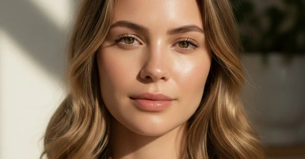 Woman with naturally glowing hydrated skin in soft daylight showcasing healthy complexion