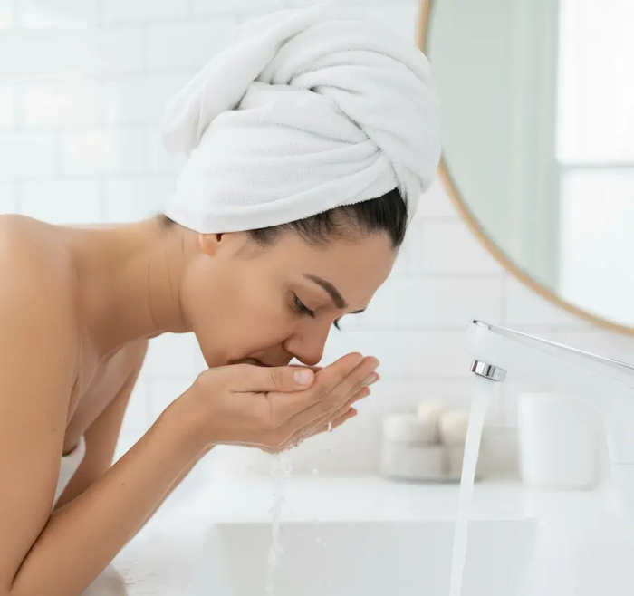 Cleanse your face thoroughly to remove all traces of makeup and debris. Then, pat face completely dry.